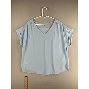 LOFT Outlet Women's XL Light Blue V-Neck Short Sleeve Blouse